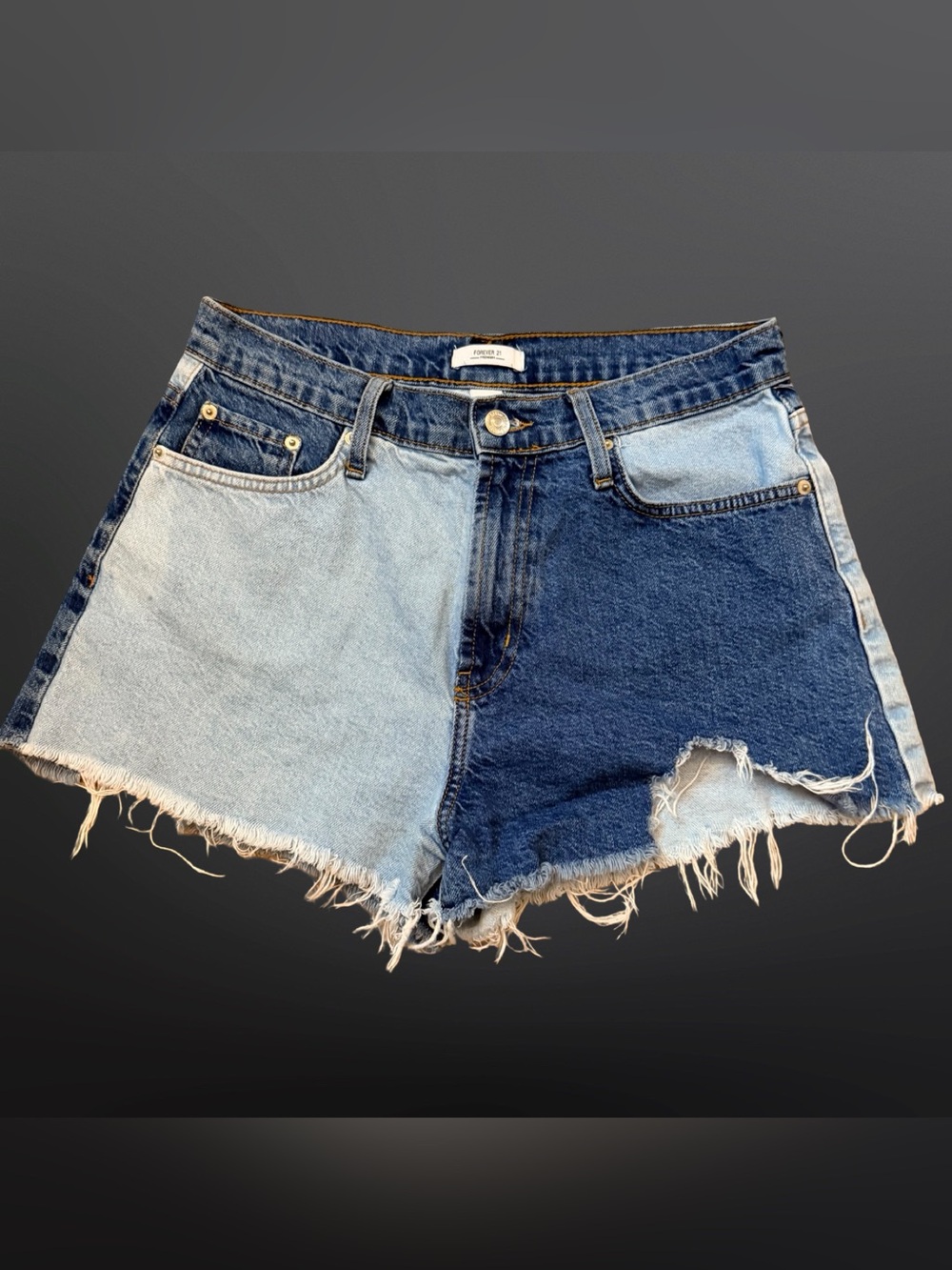 Forever 21 Two-Tone Colorblock Distressed Denim Shorts Y2K Grunge- size 28